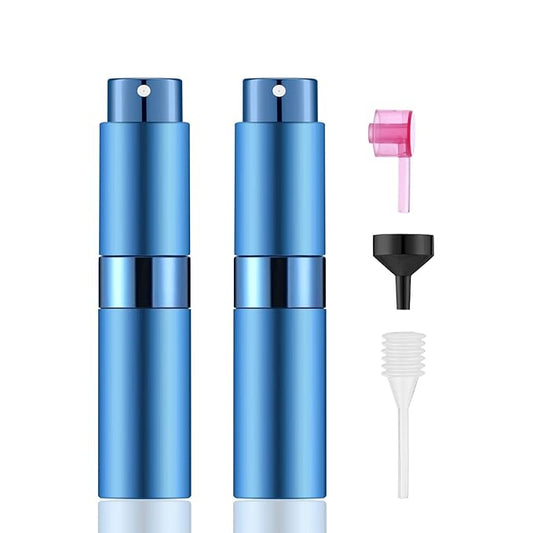2 PCS/8ml Portable Mini Perfume Atomizer bottles, Empty Refillable Spray Bottle with 3 Types of Refill Tools, Pocket Travel Perfume Sample Bottles(Blue)-BrightBean Baby