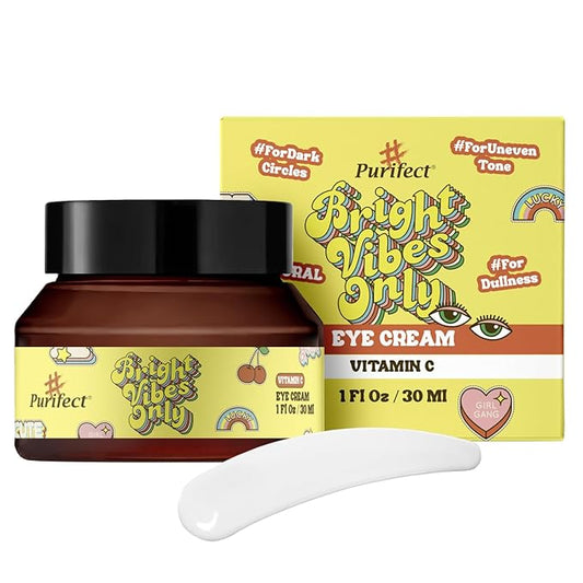 Natural Rose Water Base Vitamin C Eye Cream for Dry&Sensitive Skin | Dark Circles Wrinkles Puffiness and Bags Under Eyes | Anti Aging Nourishes | Made In USA | #Purifect 30ml (#Bright Vibes Only)-BrightBean Baby