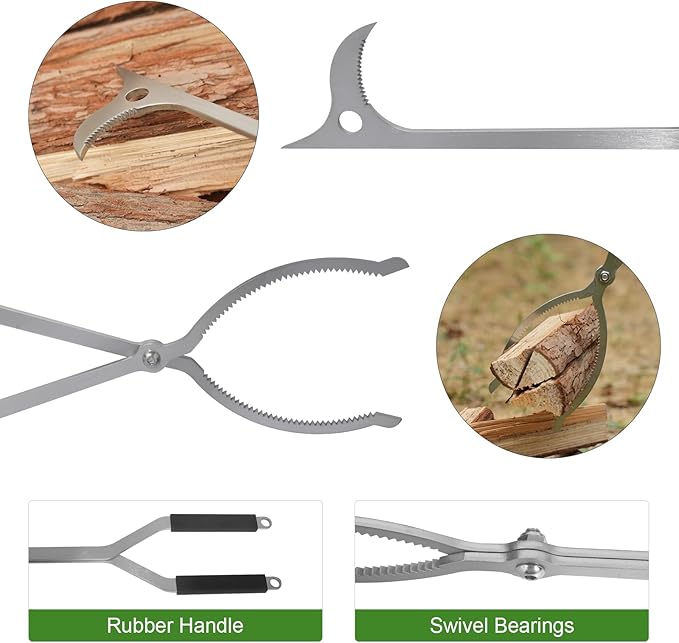 32" Fire Tongs Fire Pit Tongs Set, Stainless Steel Fireplace Tongs Log Grabber Suitable for Outdoor Fireset Fire Pit Bonfire Camp Fire Backyard Deck Indoor Fireplace Tools