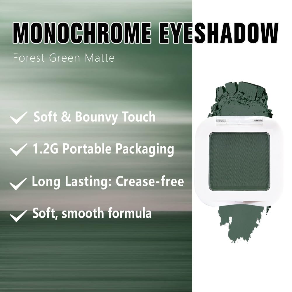 Buildable Matte Eyeshadow Makeup Palette Single - Forest Green Shades | Creamy Pressed Powder for Easy Blending | Mini Travel Palette for Women | Everyday Natural Eye Makeup-BrightBean Baby