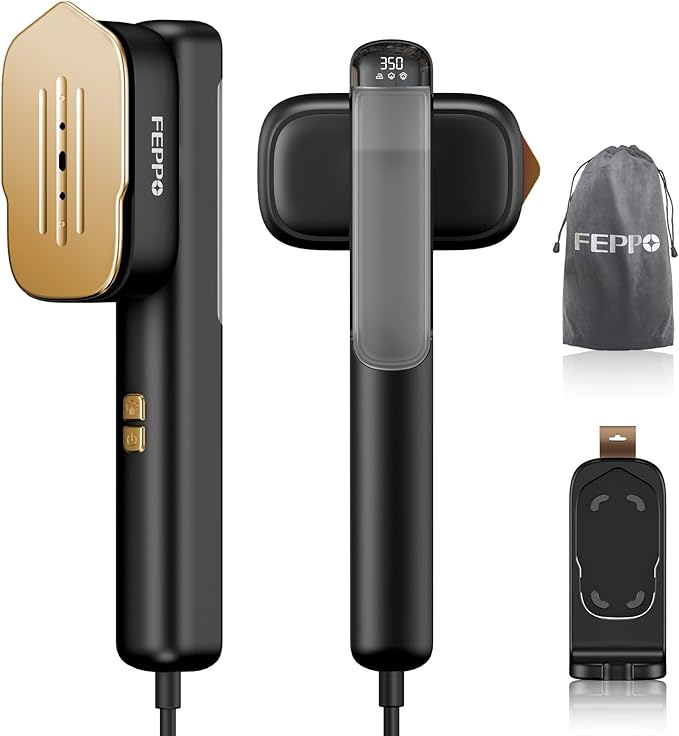 FEPPO Travel Steamer for Clothes, 110-240V Dual Voltage Portable Mini Steamer & Iron 2in1, 1100W Powerful Garment Steamer, Fast Heat Up, Travel Size, HD Display, for Home & Global & Europe Travel-BrightBean Baby