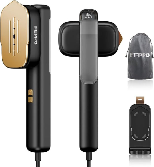 FEPPO Travel Steamer for Clothes, 110-240V Dual Voltage Portable Mini Steamer & Iron 2in1, 1100W Powerful Garment Steamer, Fast Heat Up, Travel Size, HD Display, for Home & Global & Europe Travel-BrightBean Baby