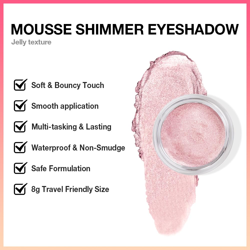 Cream Glitter Pale Pink Shimmer Metallic Eyeshadow Palette Makeup, Natural Single Mini Instant Holographic Eyeshadow For Women, Sombras Crema Para Ojos, Talc, Paraben & Cruelty Free-BrightBean Baby