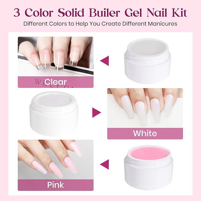 MIZHSE Solid Builder Gel for nails, 3 Colors Sculpting Gel for Nails, Clear White Pink Non-Sticky Hand 3D Nail Art Building Carving Modeling Hard Nail Extension Manicure Salon Home DIY Gift-BrightBean Baby