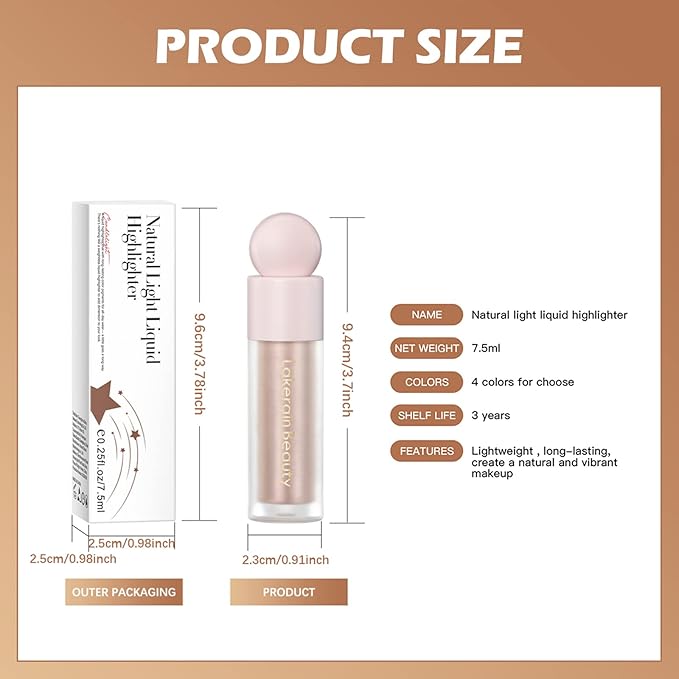 Erinde Liquid Highlighter Makeup, Pink Luminizer Face Highlight Makeup Stick, Natural Beauty Glow Finish, Lightweight Blendable Cream Face Body Liquid Illuminator Bronzer, Cruelty-free, 03 Rose Gold-BrightBean Baby