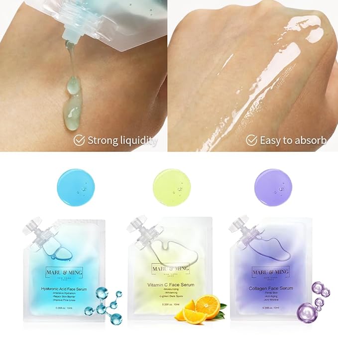 Tres Amigos Collection/Organic Hyaluronic Acid, Vitamin C, Collagen Korean Face Serums 1 oz. Total Weight-BrightBean Baby