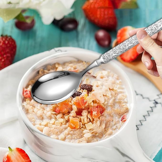 Thickened Stainless Steel Dinner Spoons with Hammered Edge,Serving Spoon Set,Heavy Table Spoons for Dinner, Party Wedding,Set of 4