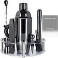 Cocktail Shaker Set with Stand, Cocktail Shaker Bartender Kit: Bar Tool Set, Drink Mixing Includes Martini Shaker,Strainer,Jigger,Bar Mixer Spoon,Muddler, Pourer, Bottle Stopper (Black)