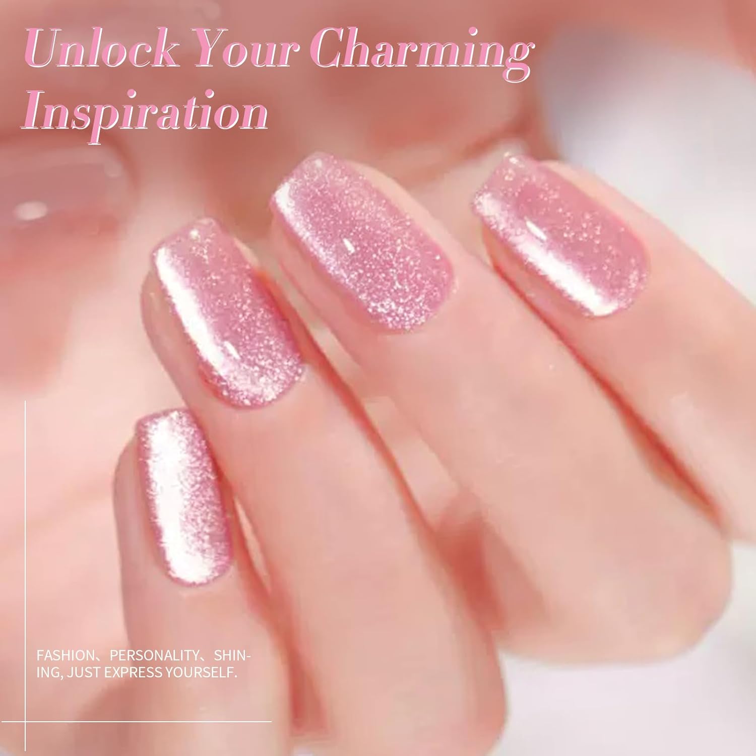 Born Pretty Cat Magnetic Eye Gel Nail Polish, Jelly Pink Glitter Cat Magnetic Gel Nail Polish, Holographic Magnetic Nail Polish for Nail Art Manicure Salon DIY at Home 15ML-BrightBean Baby