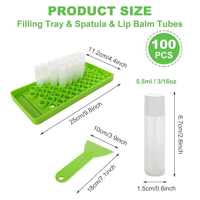 Lip Balm Tubes with Filling Tray and Spatula, 100PCS 5ml White Lip Balm Containers with White Caps, DIY Lip Care Balms Making Tray and Spatula for Women Girl Cosmetics Makeup-BrightBean Baby