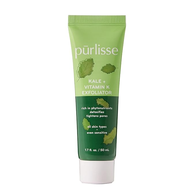 pürlisse Kale + Vitamin K Face Exfoliator Scrub - Exfoliating Face Wash for Detoxifying & Pore Tightening - Packed with Antioxidants for Smooth, Radiant & Youthful Skin (1.7 Fl oz)-BrightBean Baby