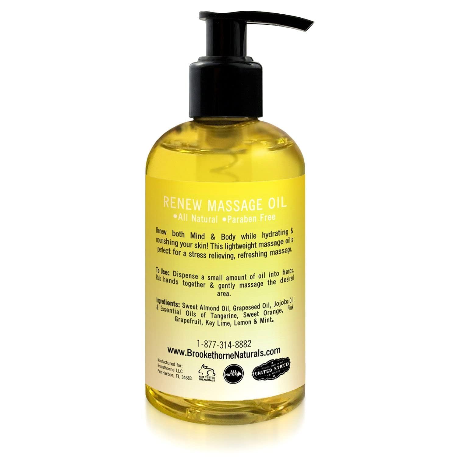 Renew Massage Oil with Orange, Lemon & Peppermint Essential Oils - Great for Massage Therapy or Home use. Ideal for Full Body – with Almond, Grapeseed & Jojoba – by Brookethorne Naturals-BrightBean Baby