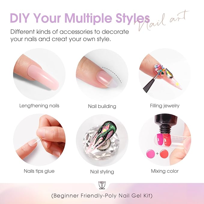 ROSALIND 38PCS Poly Nail Gel Kit with Mini Nail Lamp Glitter Brown Poly Extension Gels Kit Nude Pink Poly Gels Set-BrightBean Baby