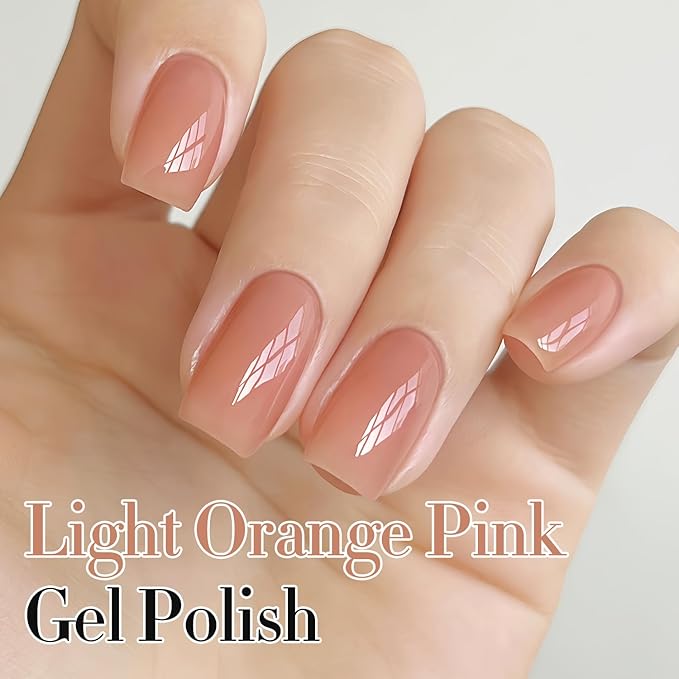 Double Rhythm 0.50 OZ Translucent Gel Polish Same Color Same Bottle Sheer Pastel Neutral Natural Milky 15 ML Jelly UV Nail Art DIY at Home (Light Orange Pink-A1497)-BrightBean Baby