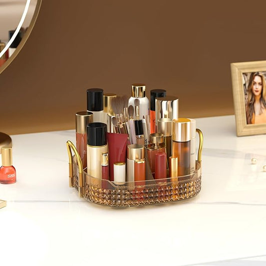 Awenia Rotating Makeup Organizer 360, Stackable Adjustable Large Capacity Cosmetic Storage Unit,Dresser Bathroom Kitchen Countertop Organizer with Metal Handle, Plus Size (Honorable Gold, 1 Tier)-BrightBean Baby