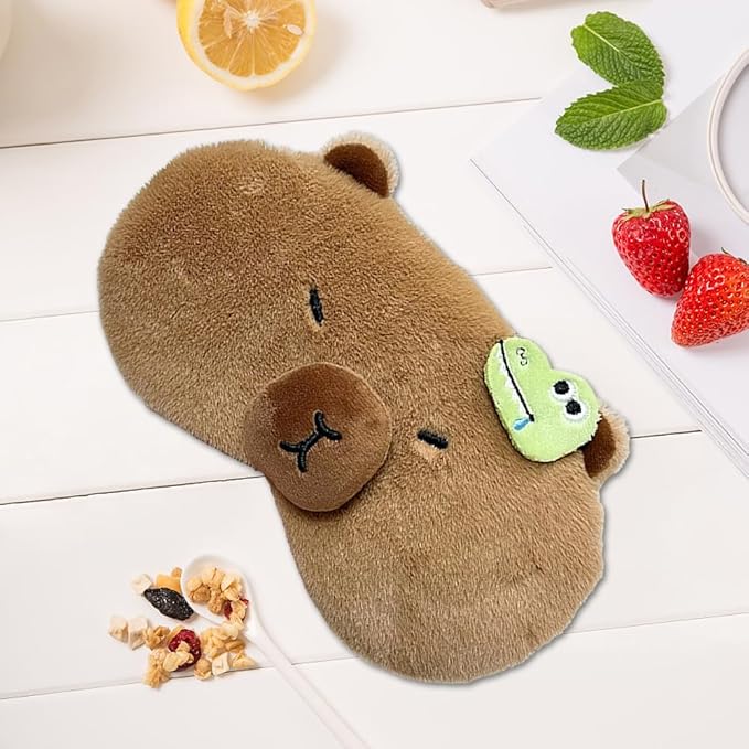 PERFECTSIGHT Cute Plush Eye Mask, Lightweight Adjustable Eyeshade, Faux Fur Cover for Women Men Sleep Travel Nap (Capybara)-BrightBean Baby