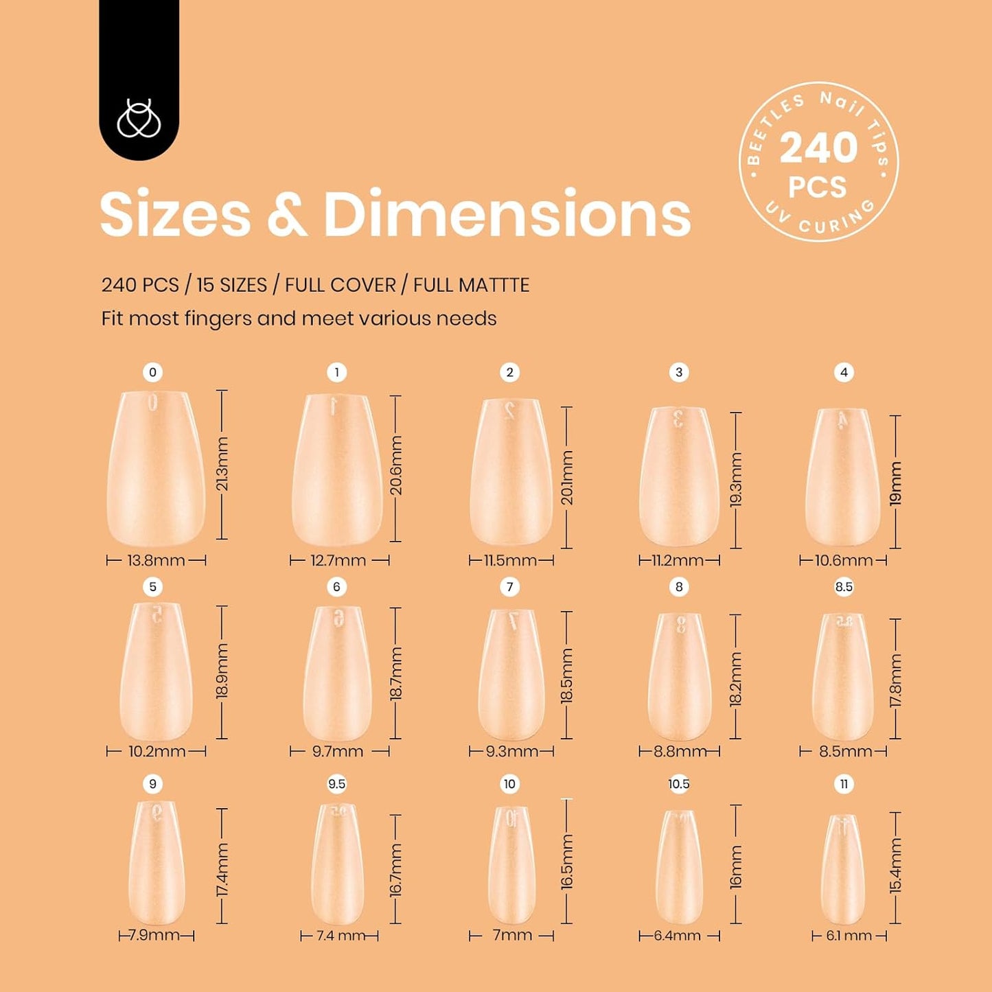 Beetles Gel Polish Nail Extension Kit,240 Pcs Pre Shaped Short Coffin Nail Tips Full Matte Gelly Tips&5 in 1 Nail Glue Base Coat Innovative Uv Led Lamp for DIY Easy Home Manicure Gift-BrightBean Baby