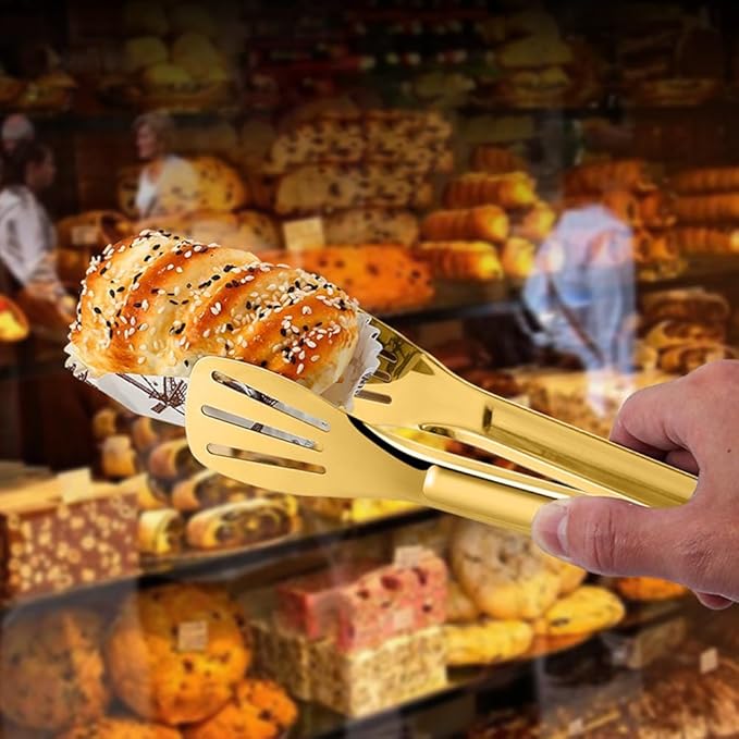 4 PCS Serving Tongs Gold Tongs 9 Inch Serving Utensils Stainless Steel Serving Tongs for Salad Buffet Appetizer Dessert Tong for Food Parties (9 Inch, 4 GOLD)