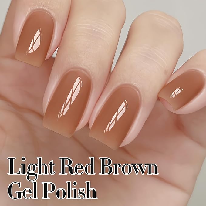 Double Rhythm 0.50 OZ Translucent Gel Polish Same Color Same Bottle Sheer Pastel Neutral Natural Milky 15 ML Jelly UV Nail Art DIY at Home (Light Brown-A1529)-BrightBean Baby