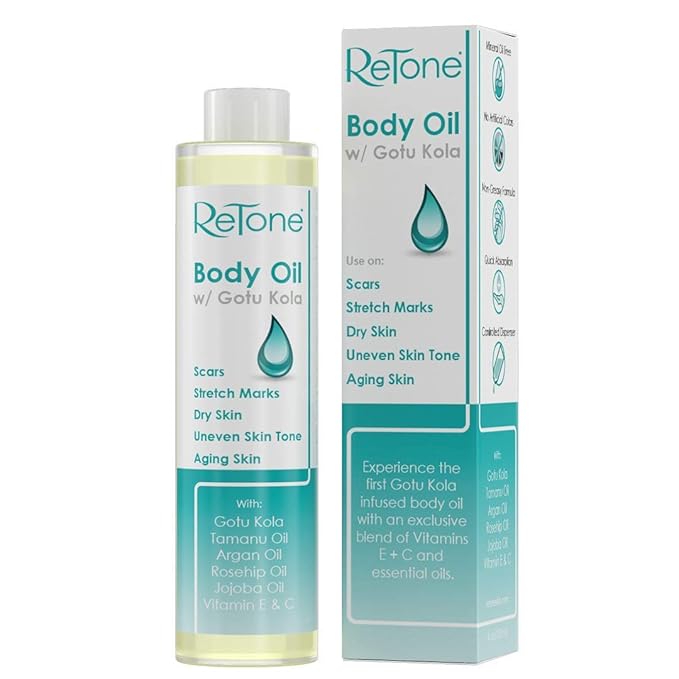 ReTone® Body Oil: Stretch Mark Prevention -Non-greasy finish - Infused with Gotu Kola - No mess dispenser - Tamanu oil + Argan Oil + Rosehip Oil + Jojoba Oil + Vitamin E C (dry skin, uneven skin tone)-BrightBean Baby