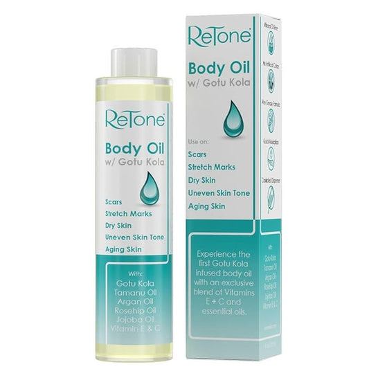 ReTone® Body Oil: Stretch Mark Prevention -Non-greasy finish - Infused with Gotu Kola - No mess dispenser - Tamanu oil + Argan Oil + Rosehip Oil + Jojoba Oil + Vitamin E C (dry skin, uneven skin tone)-BrightBean Baby
