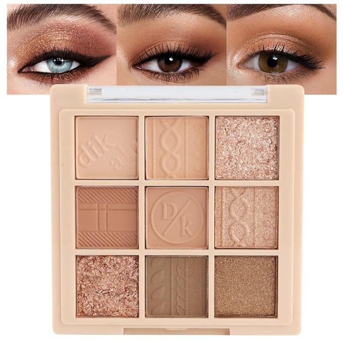 9Colors Neutral Eye Shadow Palette Eyeshadow Kit Nudes,Matte Glitter Natural Neutral Eyeshadow Palettes for Hazel Eyes Highly Pigmented Long Lasting Naturing-Looking Travel Eyeshadow Nude Palette-BrightBean Baby