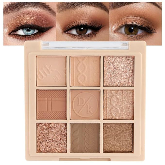 9Colors Neutral Eye Shadow Palette Eyeshadow Kit Nudes,Matte Glitter Natural Neutral Eyeshadow Palettes for Hazel Eyes Highly Pigmented Long Lasting Naturing-Looking Travel Eyeshadow Nude Palette-BrightBean Baby