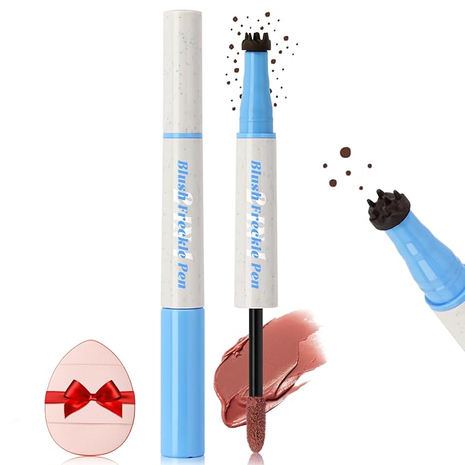 Freckle Blush Pen, 2in1 Dark Brown Faux Freckle Stamp Pen Coral Orange Liquid Blush for Natural Summer Sunkissed Makeup, Lifelike Waterproof Long Lasting Quick Dry Fake Frecks Tint Marker02#