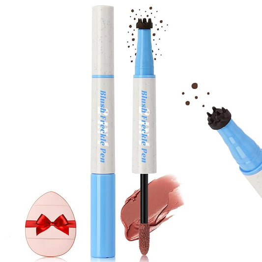 Freckle Blush Pen, 2in1 Dark Brown Faux Freckle Stamp Pen Coral Orange Liquid Blush for Natural Summer Sunkissed Makeup, Lifelike Waterproof Long Lasting Quick Dry Fake Frecks Tint Marker02#