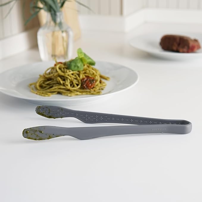 carrotez Silicone Tongs for cooking, Anti-Slip,Non-Scratch kitchen tongs 9.5 Inch 1 Pack - Modern Gray