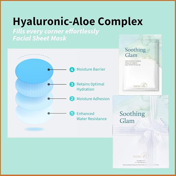 YoungMe Soothing Glam Facial Sheet Mask - 1 Sheets Face Masks | Korean Face Mask Skincare - Deep Real Masks for Sensitive Skin or All Skin Types-BrightBean Baby