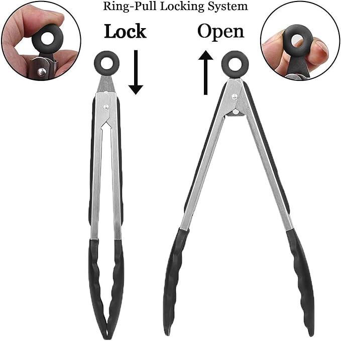 Kitchen Tongs for Cooking with Silicone Tips, Heat Resistant Kitchen Utensils Locking Silicone Tongs, Serving Food Tong Set of 3, 7,9,12 Inch