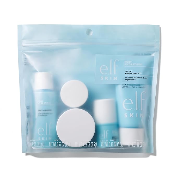 e.l.f. Jet Set Hydration Kit, Travel Friendly Hydrating Skincare Set, Face Cleanser, Balm, Moisturizer, Eye Cream & Night Cream, Vegan & Cruelty-Free-BrightBean Baby