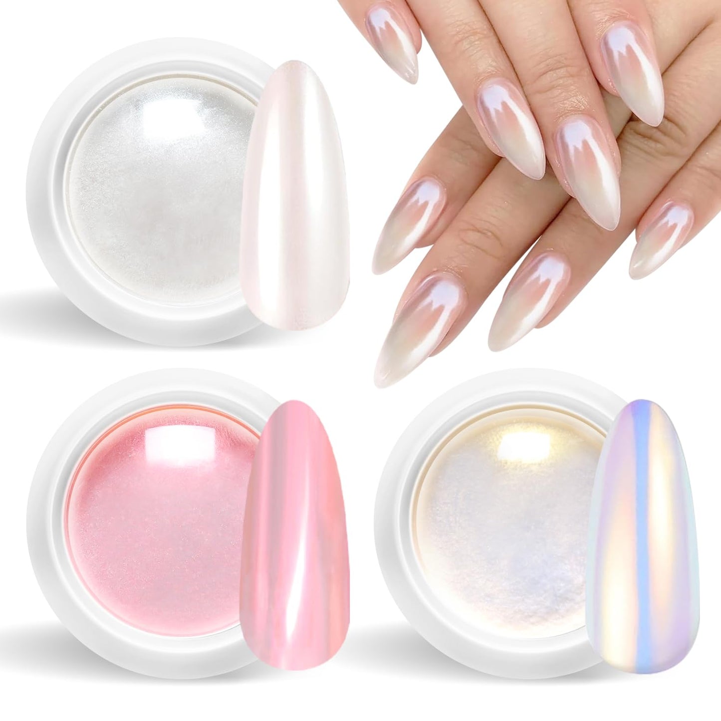 Pearl Chrome Nail Powder BISHENGYF -【Fairy Effect】Pink Chrome Nail Powder White Aurora Yellow Mermaid Iridescent Nail Chrome Powder Metallic Mirror Glitter Pigment Dust For Nail Art Decroation DIY-BrightBean Baby