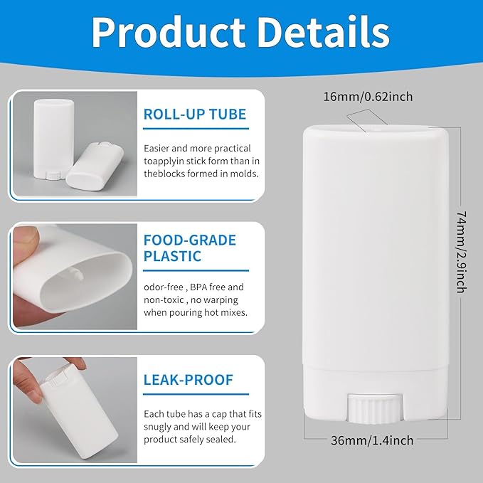 100PCS 15ML White Empty Oval Deodorant Lip Lipstick Balm Tubes Containers for DIY Homemade Crayon Chapstick Holder-BrightBean Baby