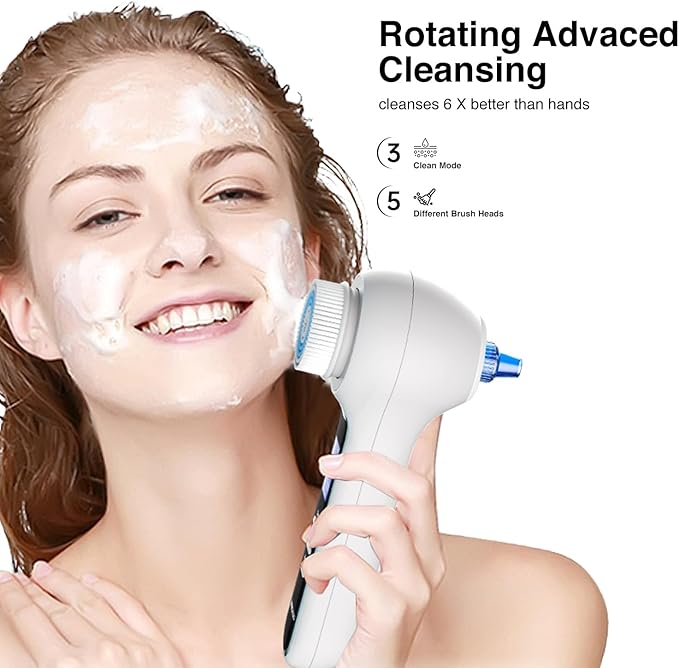 Face Scrubber Exfoliator with LCD Screen,Rechargeable Facial Cleansing Brush IPX7 Waterproof 3 in 1 Blackhead Remover Vacuum for Exfoliating,Massaging and Deep Pore Cleansing-BrightBean Baby