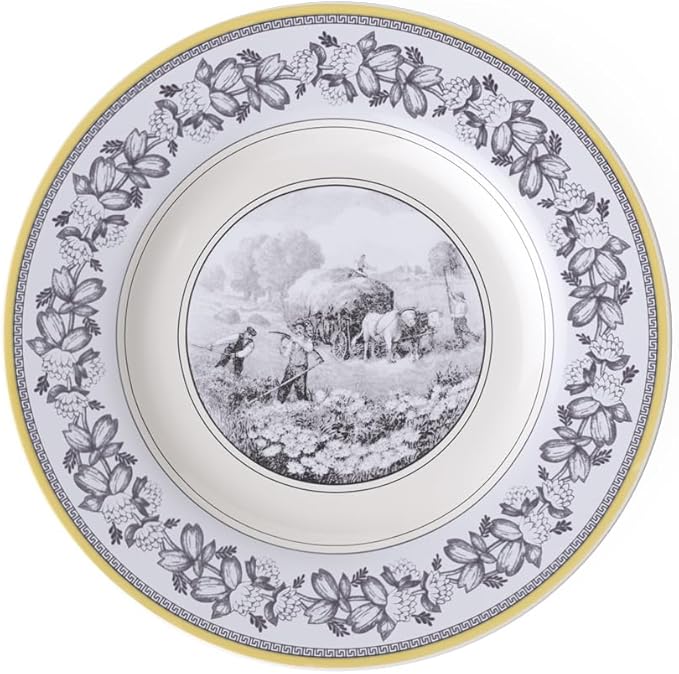 Villeroy & Boch Audun Ferme Dinner Plate, 10.5 in, Premium Porcelain, White/Grey/Yellow