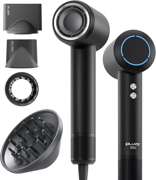 PLUZZ Professional Hair Dryer with Diffuser for Curly Hair, 400M Negative Ionic Blow Dryer for Fast Drying, 120,000 RPM High-Speed Brushless Motor, Low Noise Lightweight, Travel-Friendly, Women & Men-BrightBean Baby