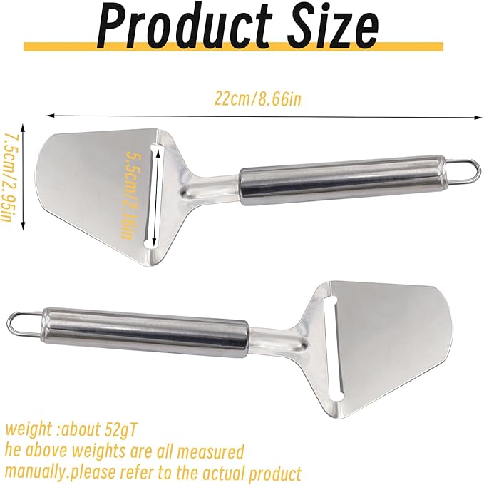 2Pcs Cheese Slicer Handheld, Small Stainless Steel Silver Cheese Peeler Planer Cutter Tools for Block Butter Squares for Kitchen Cooking