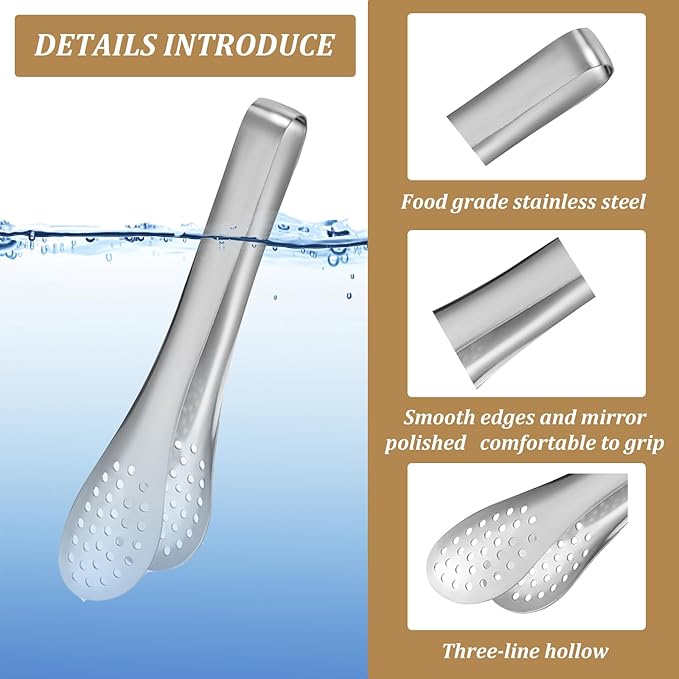 Sunenlyst Buffet Serving Tongs, 6Pcs Kitchen Tongs Mini Serving Utensil Tongs for Food Ice Salad Buffet Barbecue Cookies, Food Tong Small tongs for Appetizers, Tea, Coffee Bar