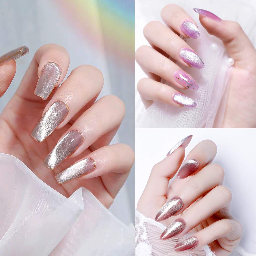 10ml Silver Universal Bright Glitter Cat Eye Gel Magnetic Nail Polish Gel Art Manicure DIY at Home Soak Off UV Gel with Magnet-BrightBean Baby