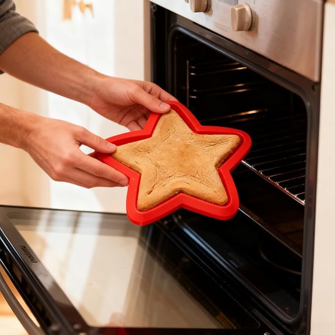 2 Pcs Star Shaped Cake Pans, 8 Inch Silicone Cake Molds, Silicone Baking Mold, Flexible Nonstick Baking Pans for Cakes, Cheese Cakes and Chocolate Cake, Red