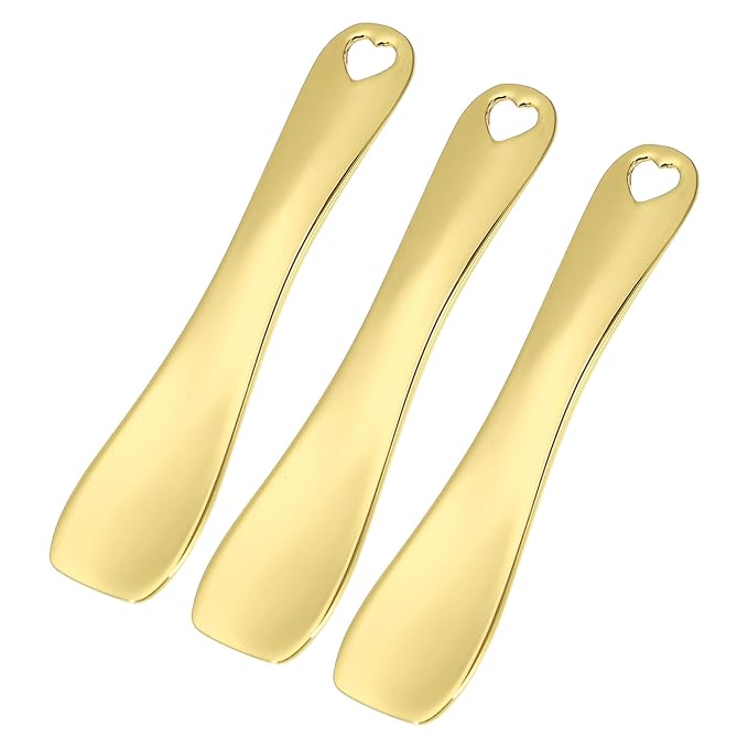 VOCOSTE 3 Pcs Makeup Spatula Mini Spoon, Eye Cream Massage Sticks Beauty Scoop, for Facial Cosmetic Face Cream, Zinc Alloy Heart Shape 2.36"x0.49", Gold Tone-BrightBean Baby
