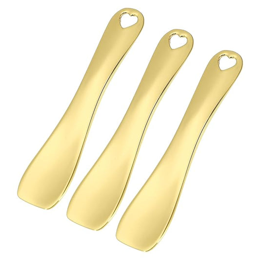 VOCOSTE 3 Pcs Makeup Spatula Mini Spoon, Eye Cream Massage Sticks Beauty Scoop, for Facial Cosmetic Face Cream, Zinc Alloy Heart Shape 2.36"x0.49", Gold Tone-BrightBean Baby