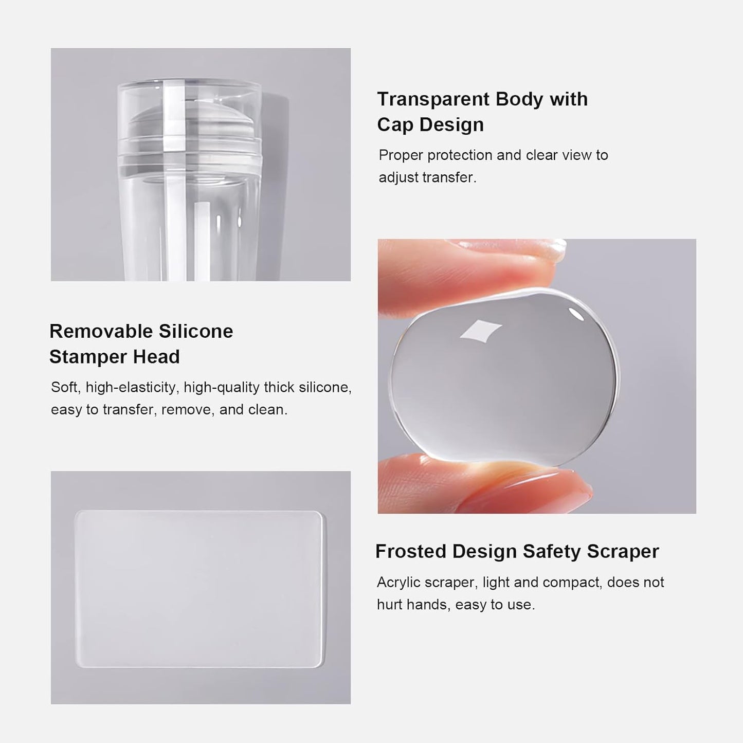 Nail Art Stamper Clear Silicone Nails Stamping Jelly with Scraper Transparent Visible Body DIY Manicure Nail Art Tool For DIY Nail Decor French Nail Manicure-BrightBean Baby