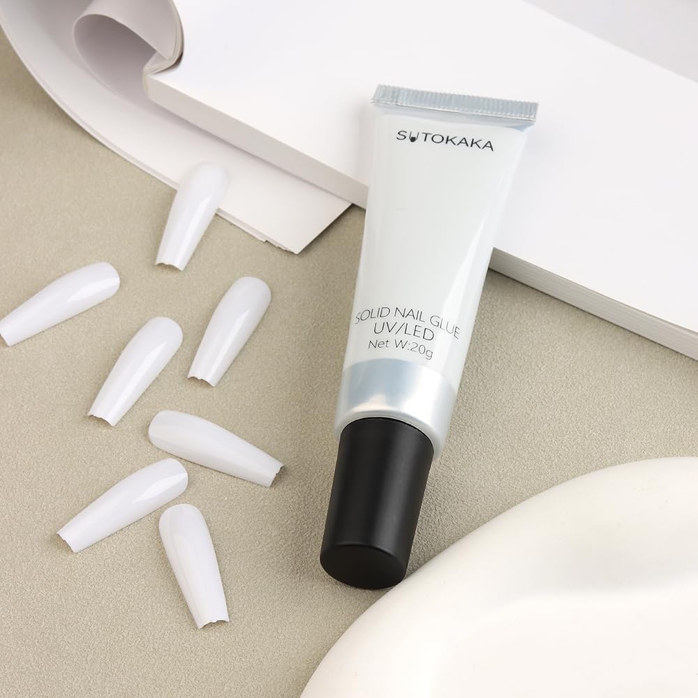 Solid Nail Glue Gel for Soft Gel Nail Tips, 20g Super Strong Nail Glue for Acrylic Nails Extension Press On Nails Fake Nails, Lamp Curing Needed Soak Off Nail Art Salon DIY at Home-BrightBean Baby