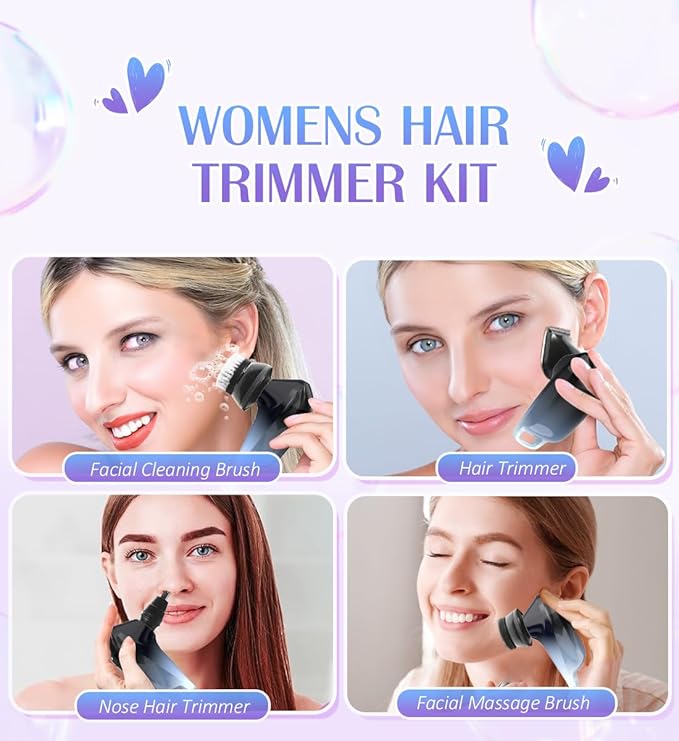 Electric Razors for Women,5 in 1 Womens Electric Leg Shaver Cordless Painless Facial Hair Removal for Arms and Underarms Bikini Trimmer,Portable and Safe Wet and Dry Use Women Shaver,White Black-BrightBean Baby