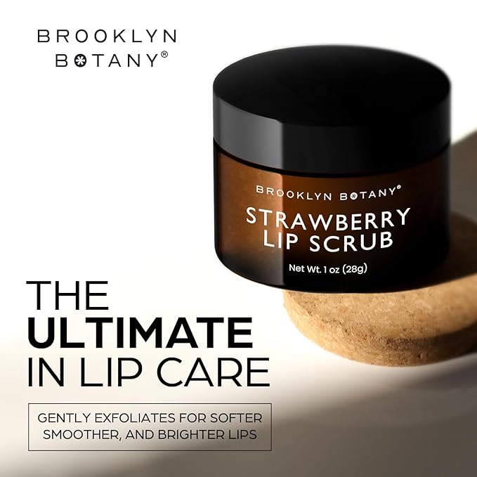 Brooklyn Botany Lip Scrub Exfoliator 1 oz – Lip Moisturizer for Dry Lips and Chapped Lips – Gentle Lip Exfoliator for Smooth and Brighter Lips – Strawberry Flavor-BrightBean Baby