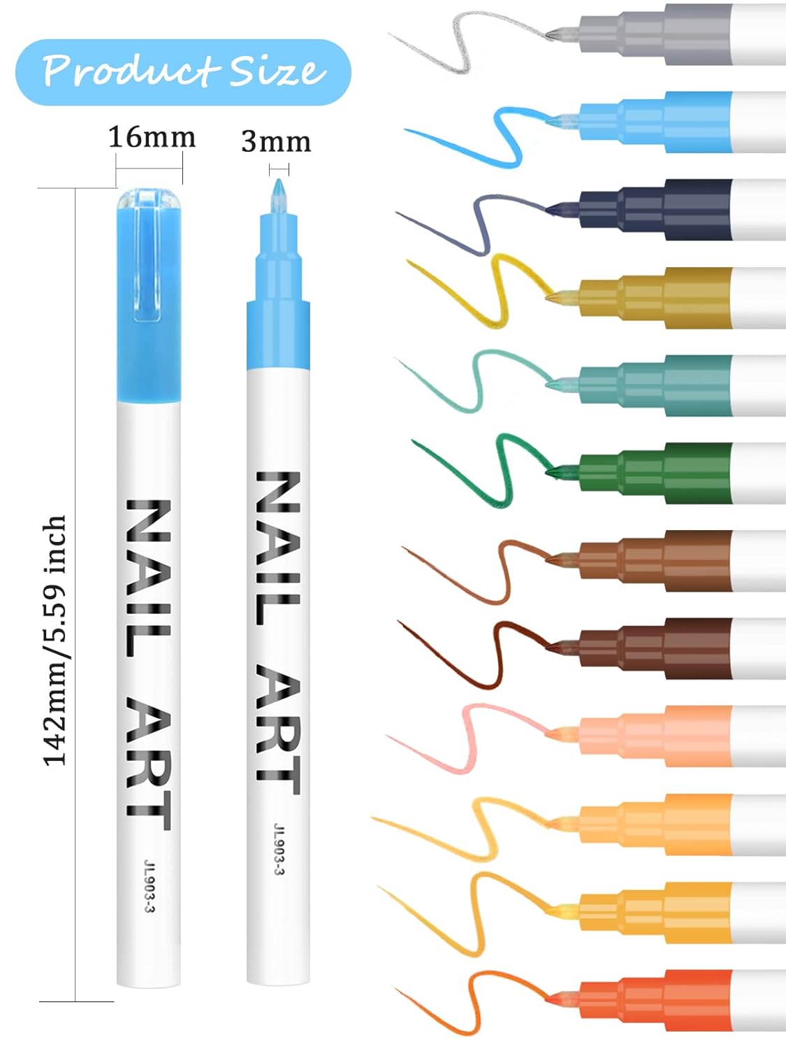 12 Color 3D Nail Art Pens Set, Kalolary Nail Point Graffiti Dotting Pen Drawing Painting Liner Brush for DIY Nail Art Beauty Adorn Manicure Tools(B)-BrightBean Baby