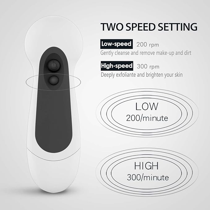 Waterproof Facial Cleansing Spin Brush Set with 5 Exfoliating Brush Heads - Electric Face Scrubber Cleanser Brush by CLSEVXY - Face Brush for Gentle Exfoliation and Deep Scrubbing-BrightBean Baby